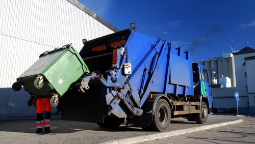 Recycling vehicles and commercial bins in Stevenage town centre